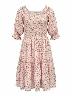 Ivy City Co Balloon Madeline Ruched Knee Length Floral Cotton Size Small Blush